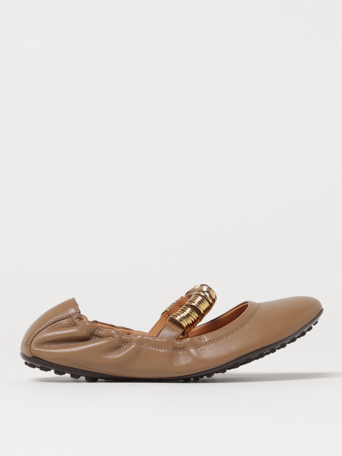 TOD'S BALLERINE: Ballerina Tod's in pelle con anelli metallici , Beige - Img 1