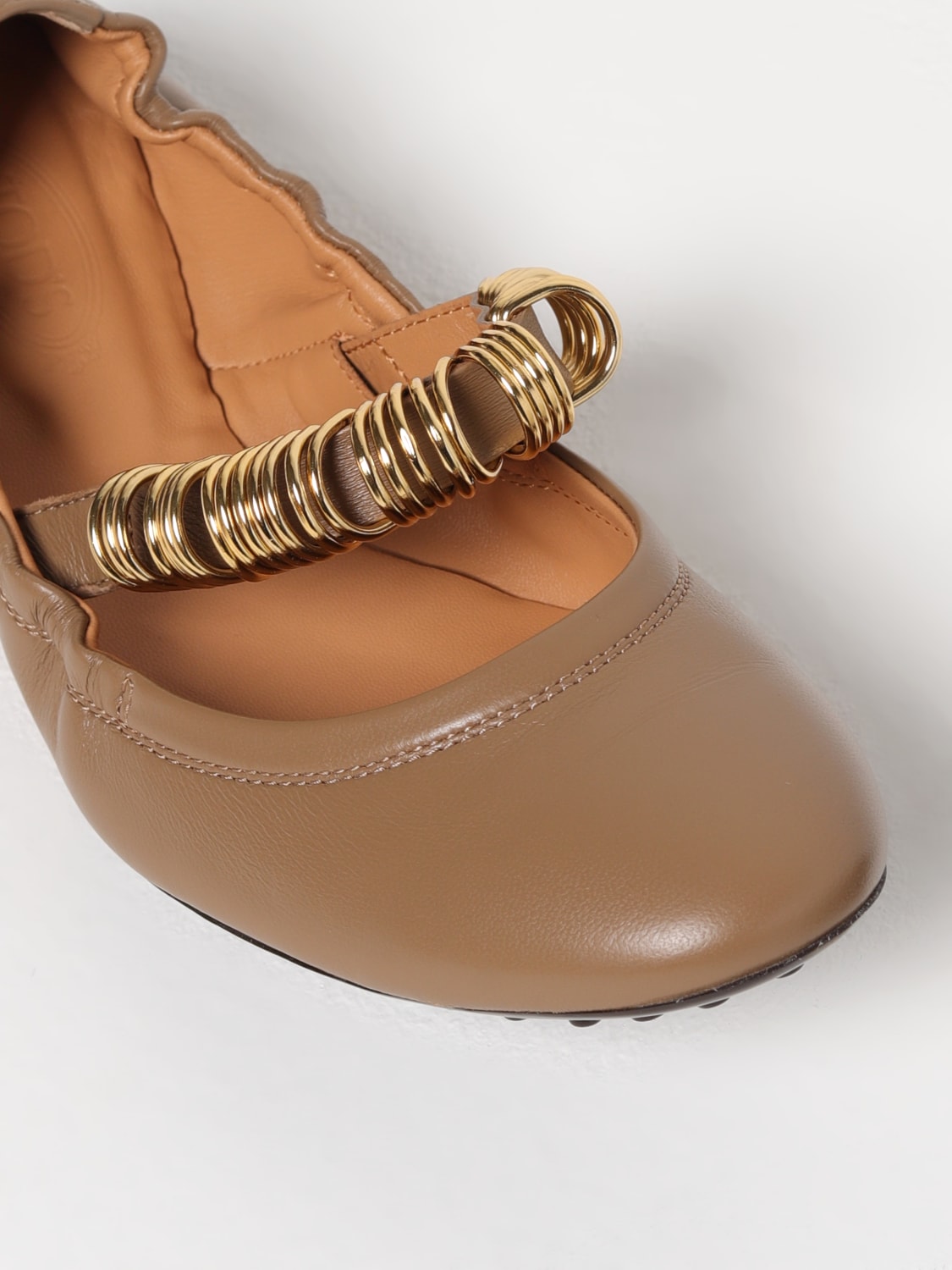 TOD'S BALLERINE: Ballerina Tod's in pelle con anelli metallici , Beige - Img 4