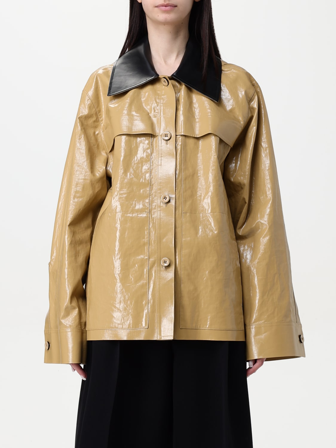 JIL SANDER GIACCA: Overshirt Jil Sander in lino cerato , Beige - Img 1