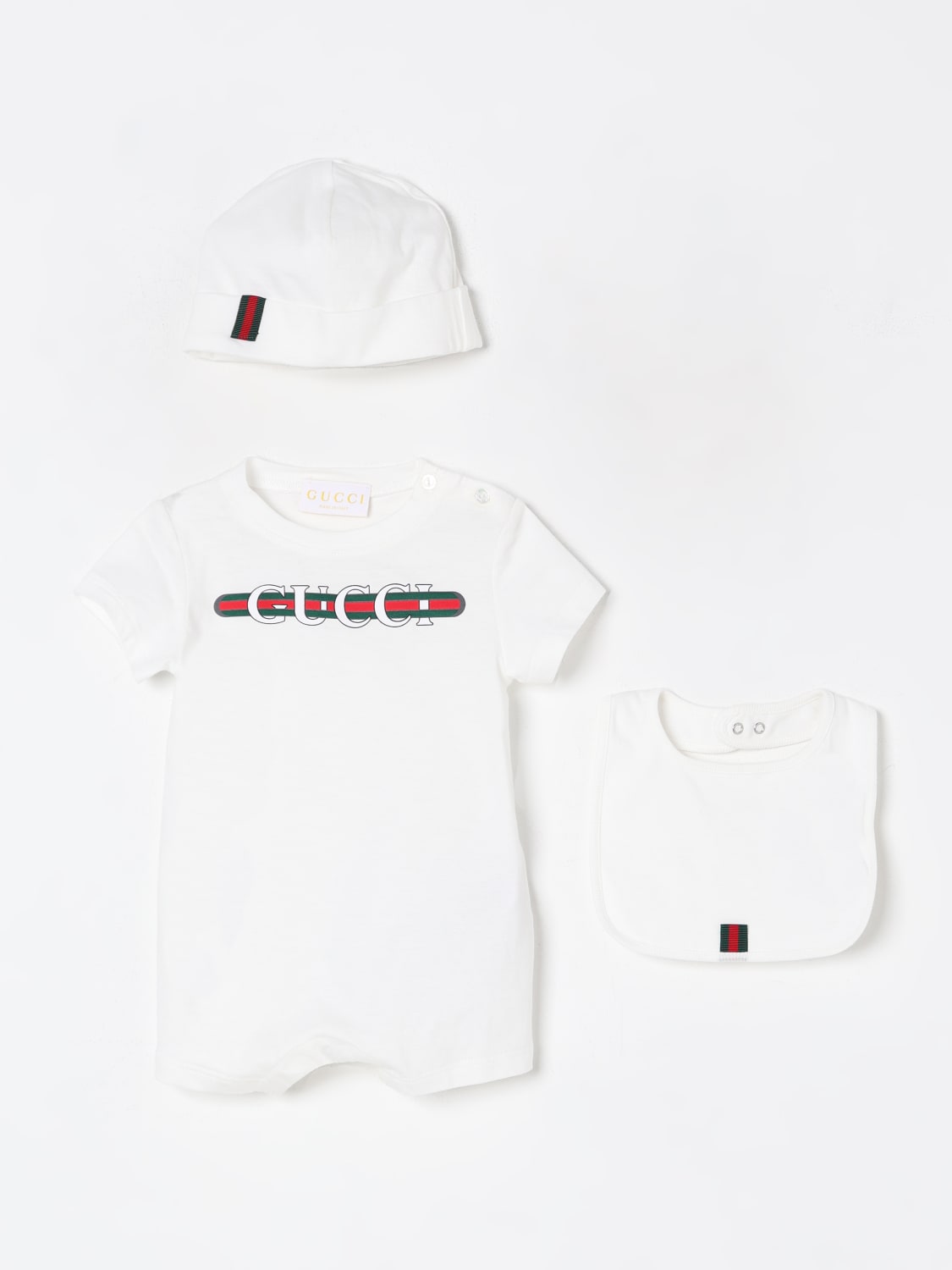 GUCCI COMPLETO: Coordinato in cotone con stampa logo Web Gucci, Bianco - Img 1