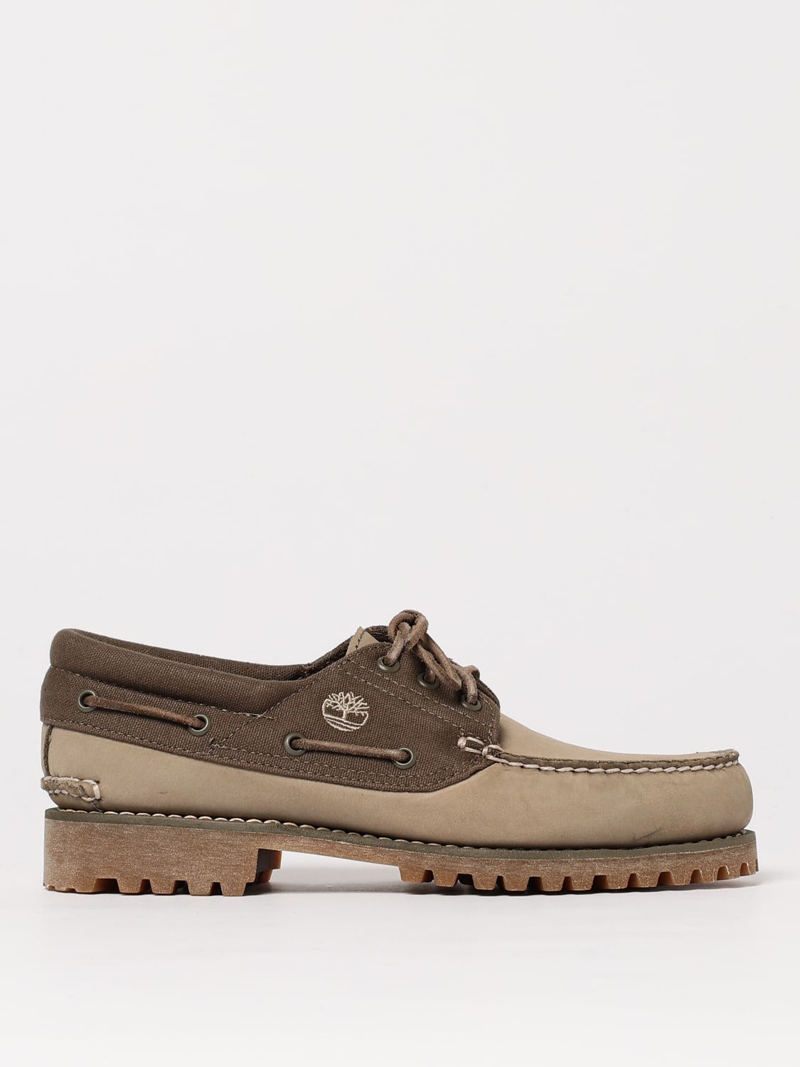 TIMBERLAND MOCASSINI: Mocassino Authentic Boat Timberland in nabuk e canvas , Verde - Img 1