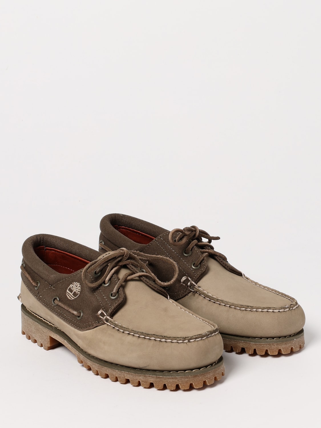 TIMBERLAND MOCASSINI: Mocassino Authentic Boat Timberland in nabuk e canvas , Verde - Img 2