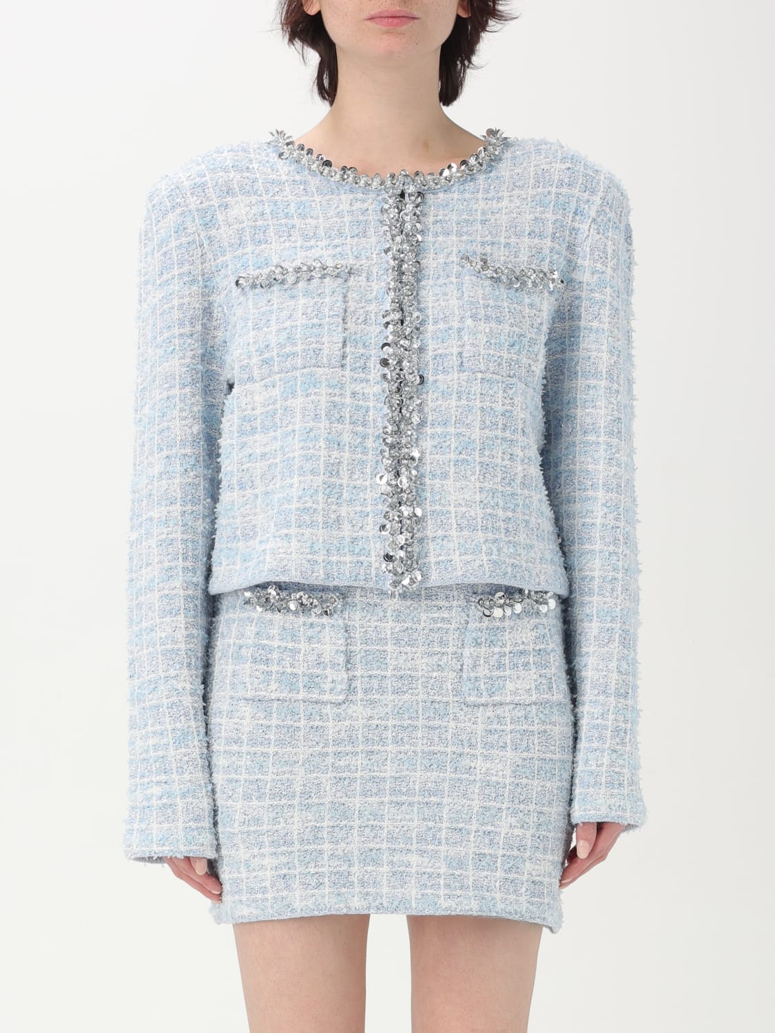 ジャケット SELF PORTRAIT Women Jackets SS25008J BLUE Blue Blue Boucle Jacket – self-portrait-US