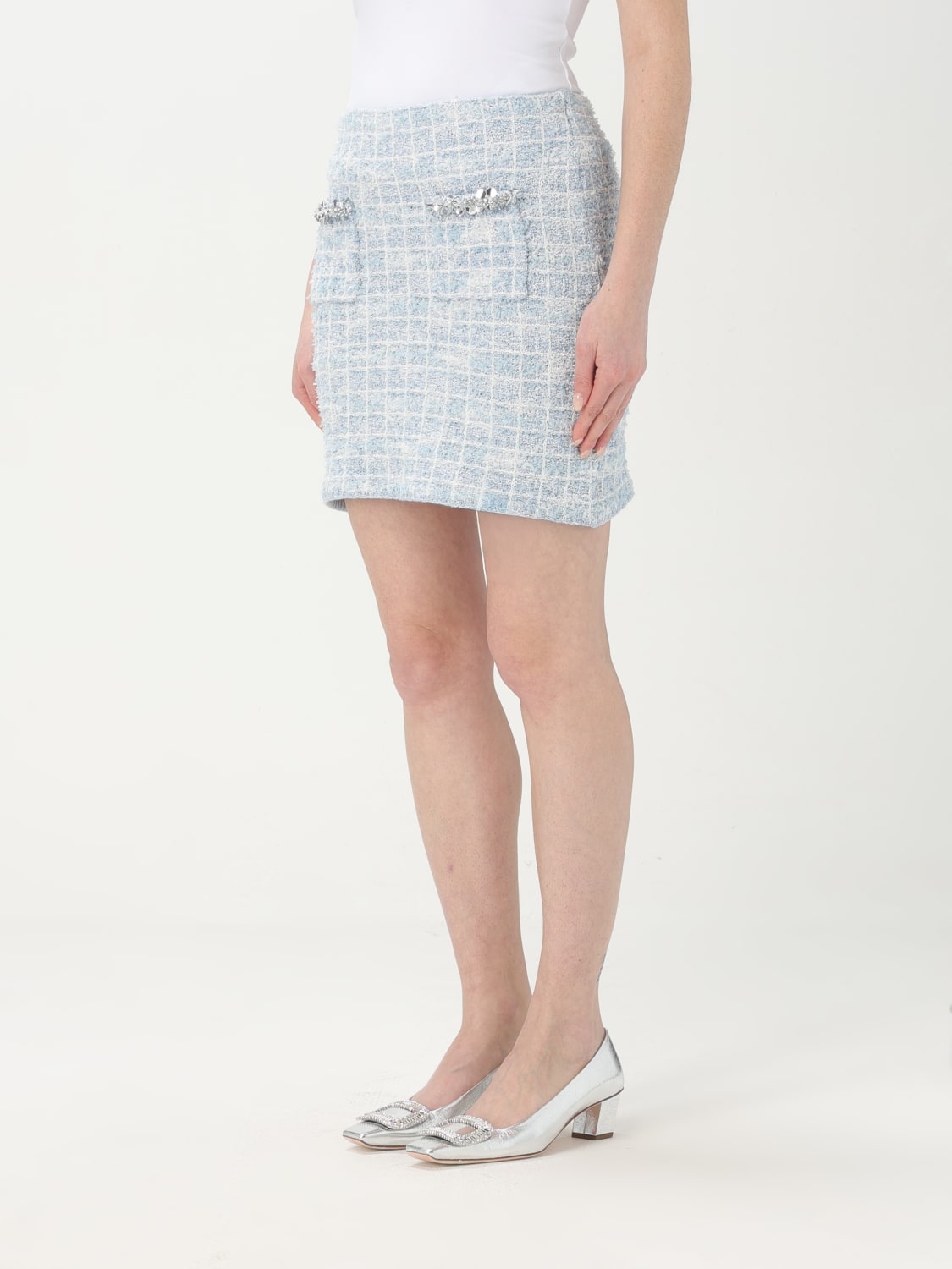 スカート SELF PORTRAIT Women Skirts SS25 014SK BL BLUE Blue Blue Check Knit Mini Skirt – self-portrait-US