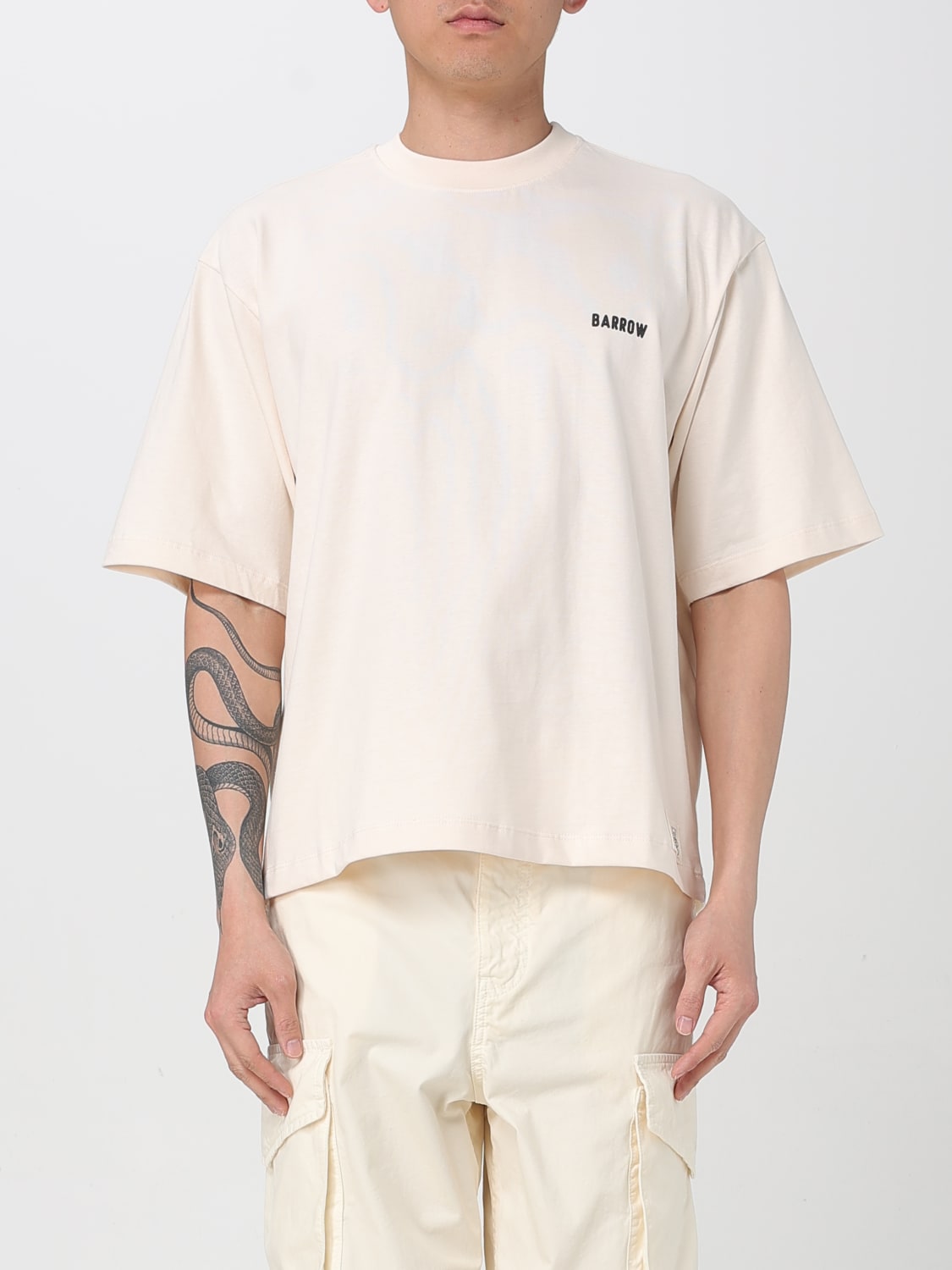 BARROW T-SHIRT: T-shirt oversize in cotone con stampa 10 Barrow, Crema - Img 1