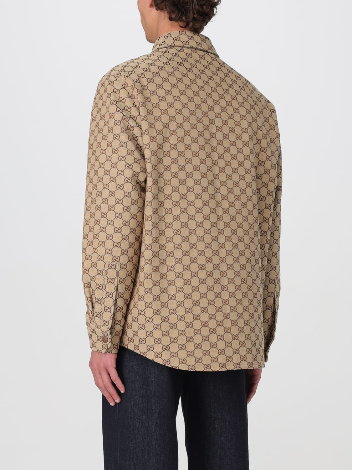 GUCCI GIACCA: Overshirt Gucci in misto cotone con motivo monogram , Beige - Img 2
