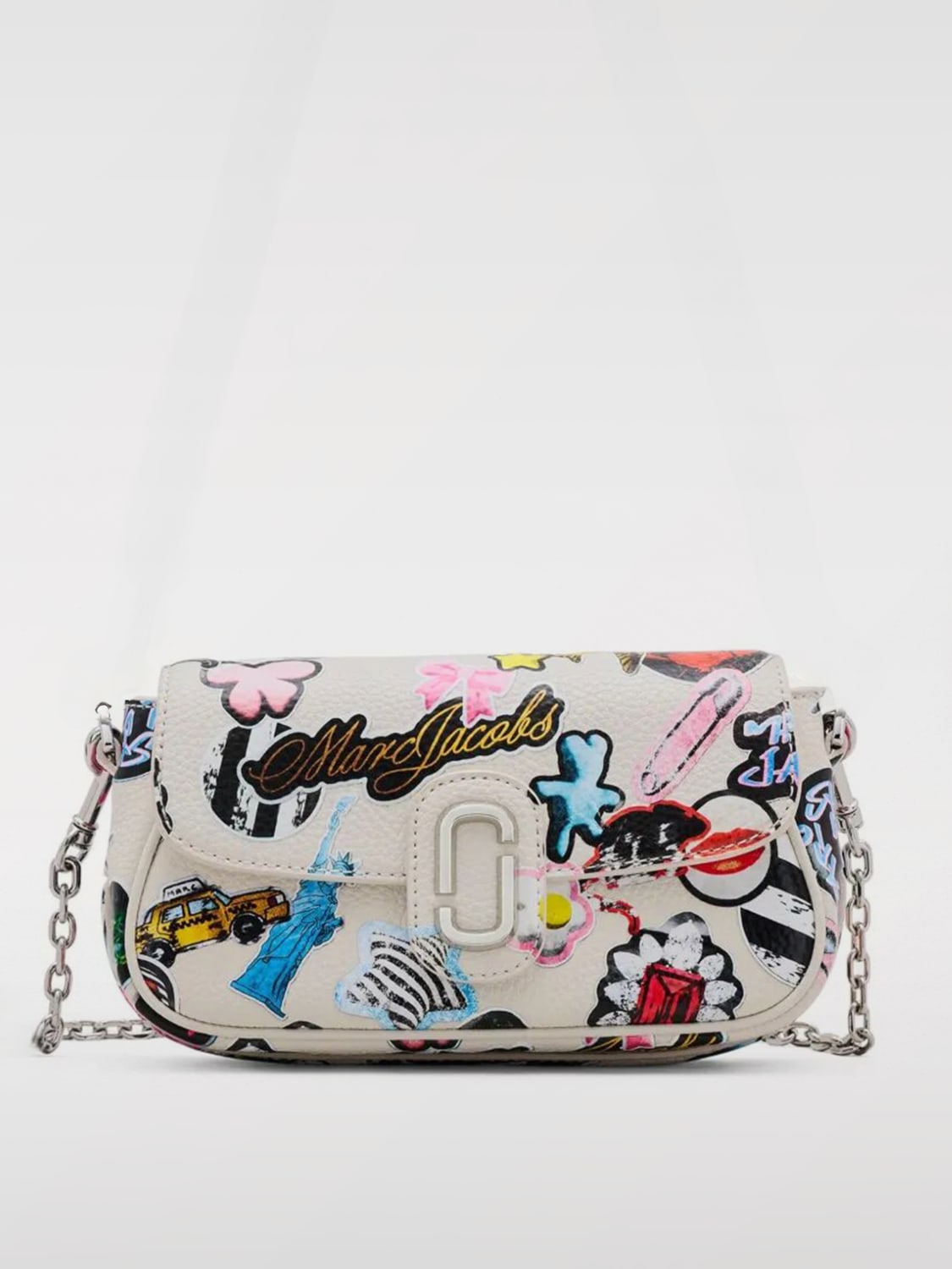 MARC JACOBS BORSA MINI: Borsa The Sticker Clover Marc Jacobs in pelle a grana stampata , Bianco - Img 1