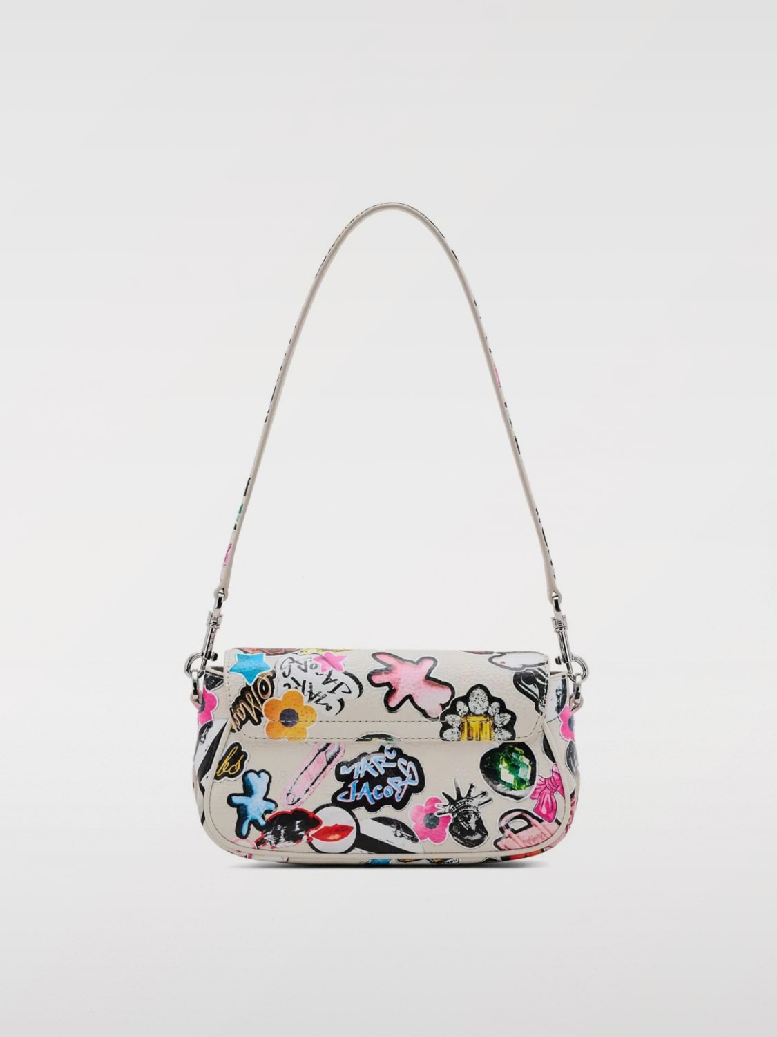 MARC JACOBS BORSA MINI: Borsa The Sticker Clover Marc Jacobs in pelle a grana stampata , Bianco - Img 3