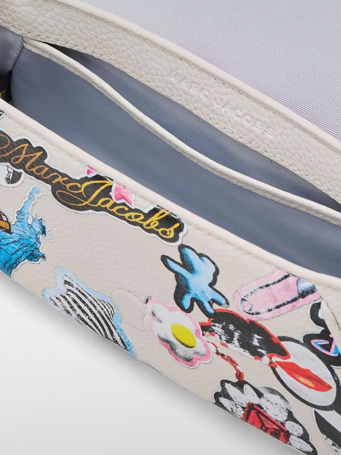 MARC JACOBS BORSA MINI: Borsa The Sticker Clover Marc Jacobs in pelle a grana stampata , Bianco - Img 4