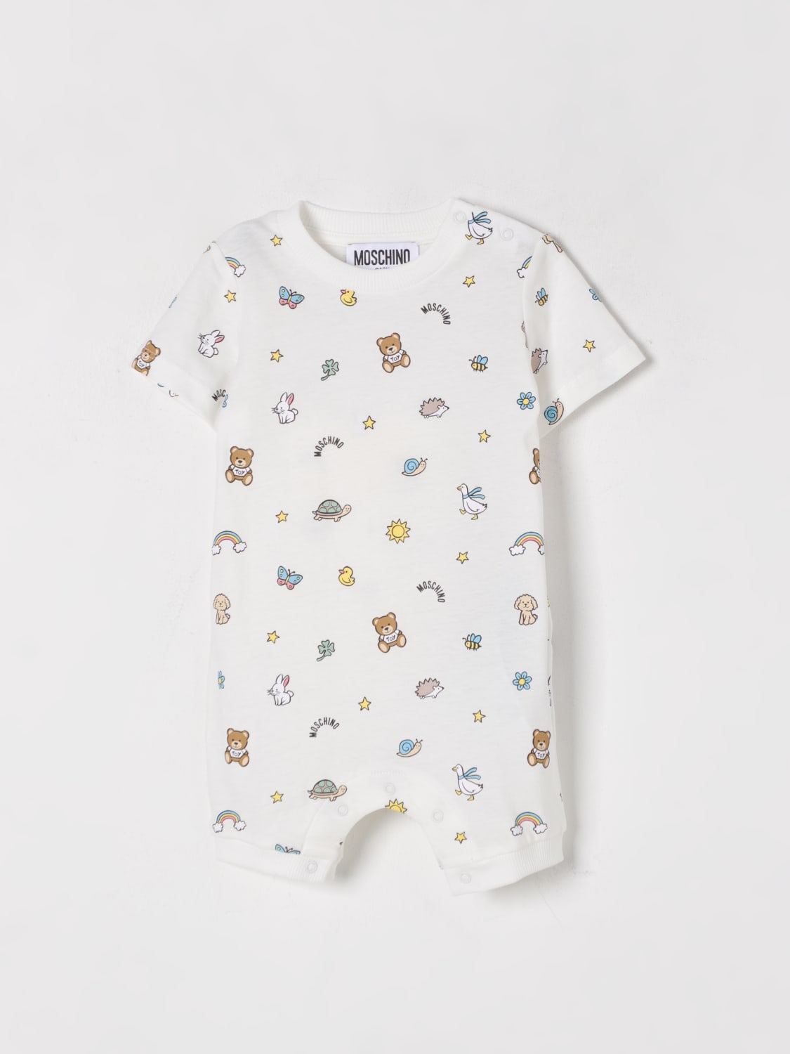 MOSCHINO TUTA: Tuta corta in cotone con stampa Teddy Moschino, Bianco - Img 1