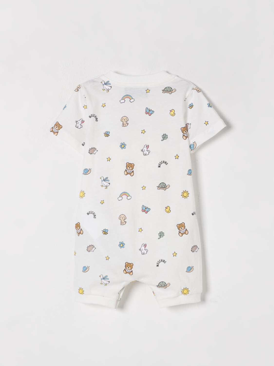 MOSCHINO TUTA: Tuta corta in cotone con stampa Teddy Moschino, Bianco - Img 2