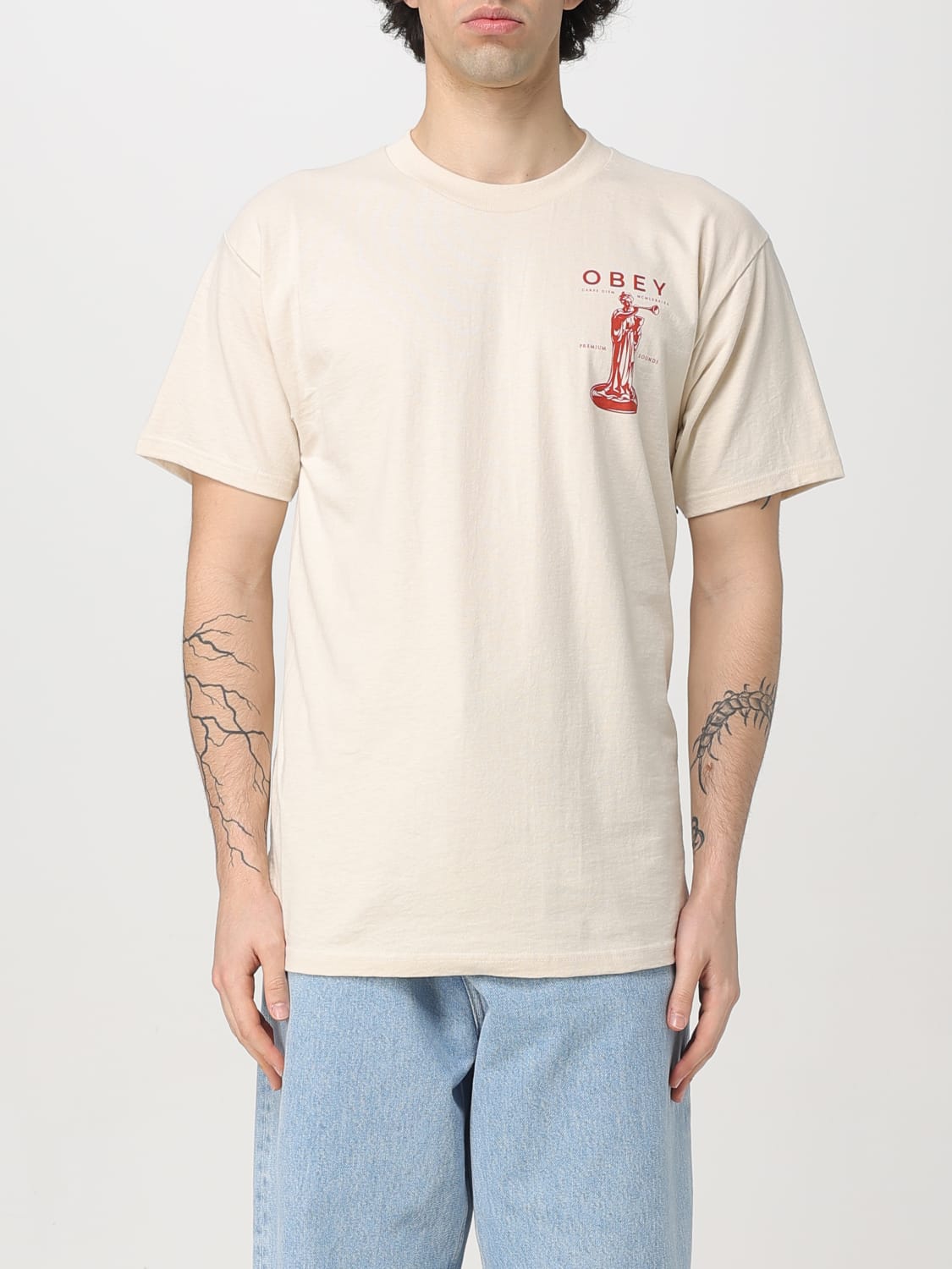 OBEY T-SHIRT: T-shirt in cotone con stampa grafica Obey, Panna - Img 1