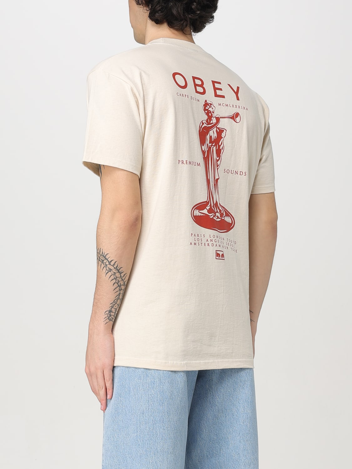 OBEY T-SHIRT: T-shirt in cotone con stampa grafica Obey, Panna - Img 2