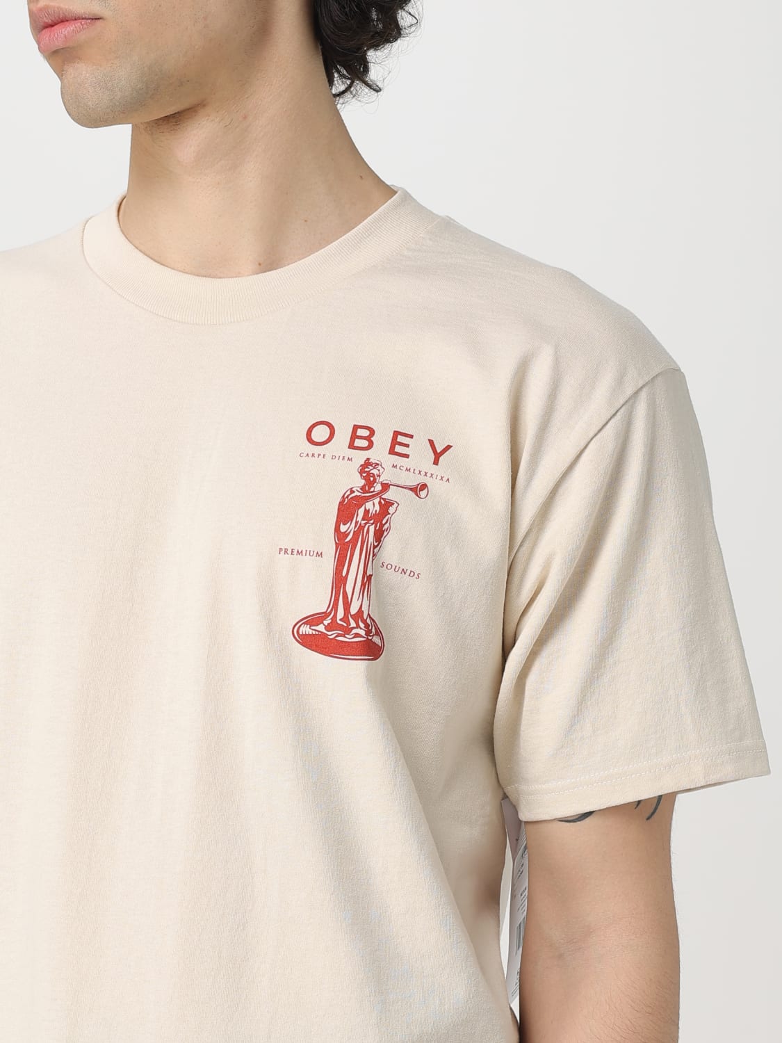 OBEY T-SHIRT: T-shirt in cotone con stampa grafica Obey, Panna - Img 3