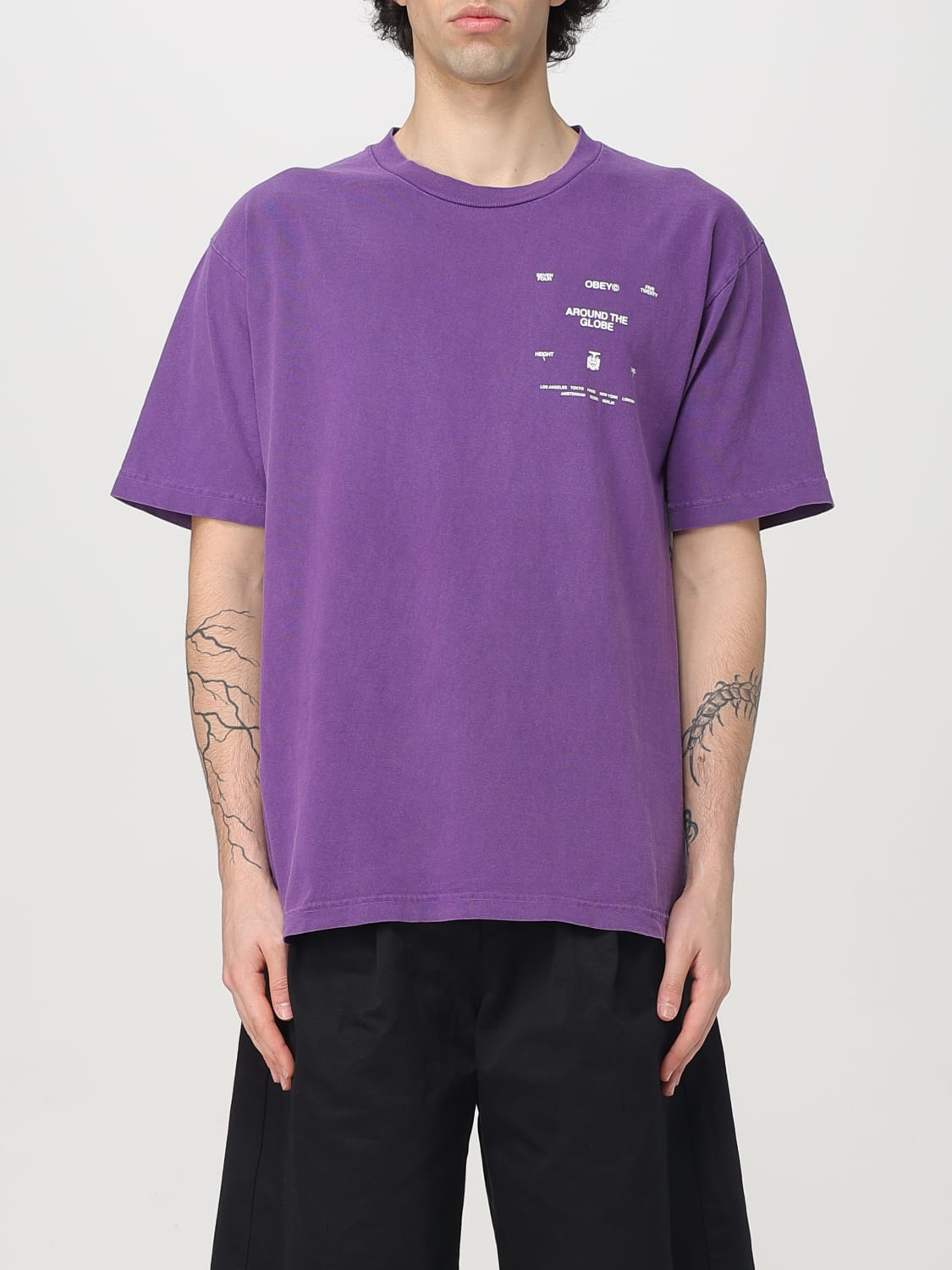 OBEY T-SHIRT: T-shirt in cotone con logo Obey, Viola - Img 1