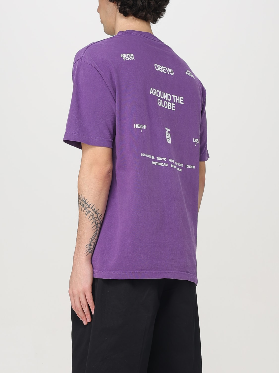 OBEY T-SHIRT: T-shirt in cotone con logo Obey, Viola - Img 2