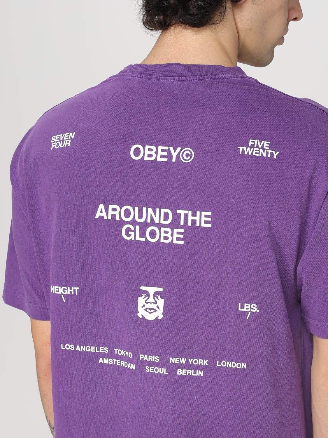 OBEY T-SHIRT: T-shirt in cotone con logo Obey, Viola - Img 3