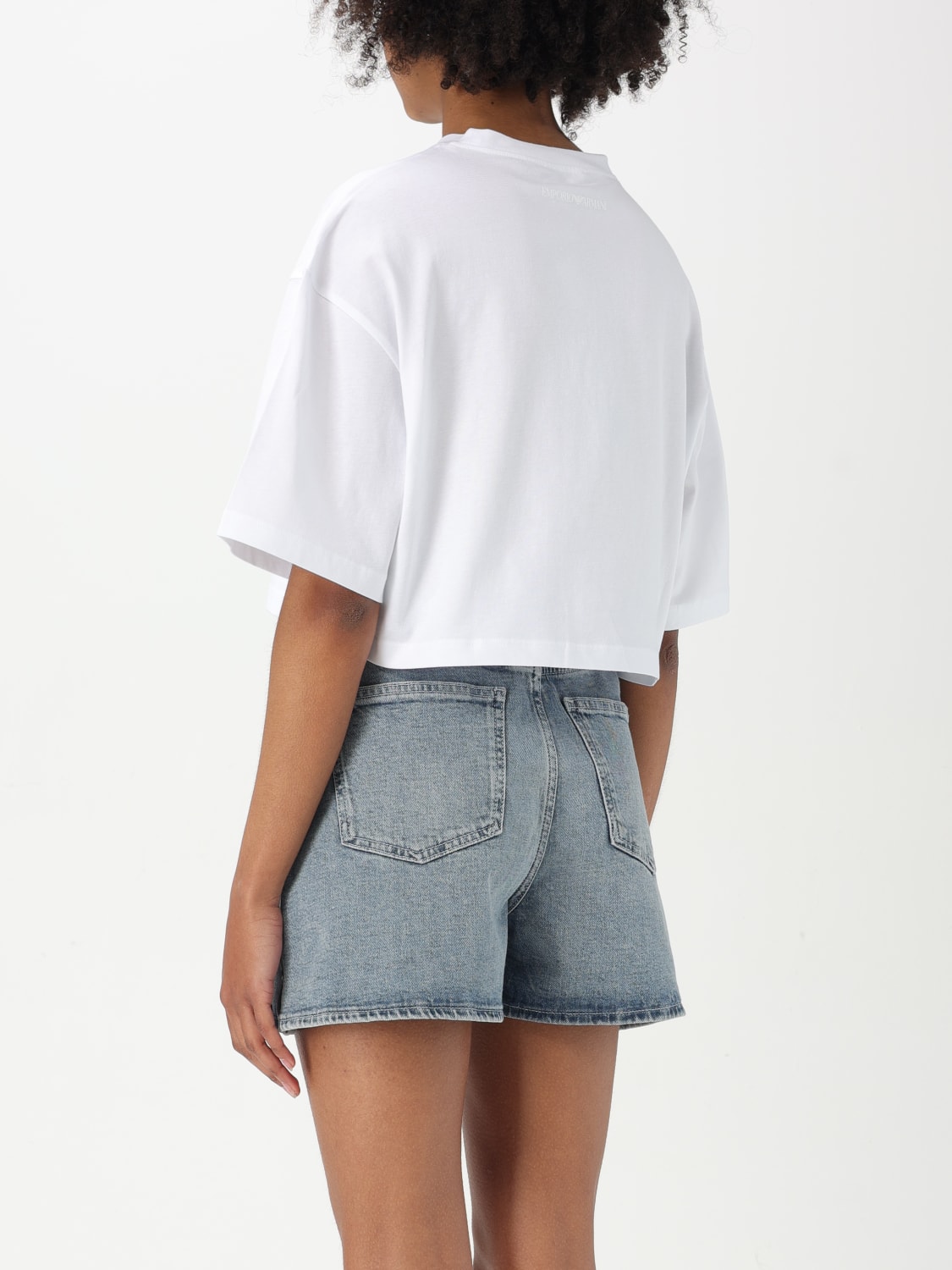 EMPORIO ARMANI T-SHIRT: T-shirt crop Emporio Armani con maxi logo, Bianco - Img 2