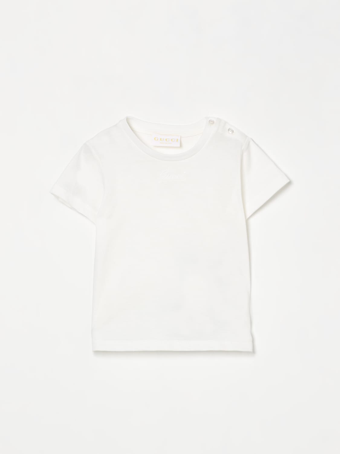 GUCCI T-SHIRT: T-shirt basic in cotone Gucci con logo ricamato, Bianco - Img 1