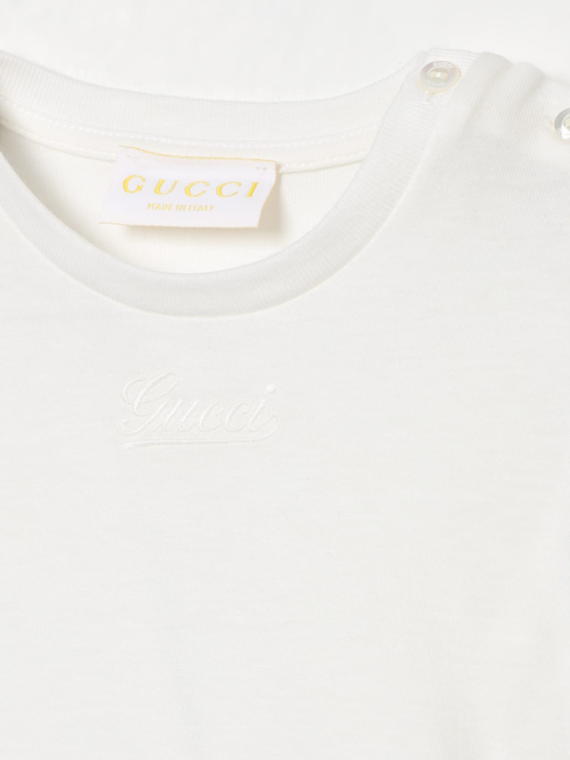 GUCCI T-SHIRT: T-shirt basic in cotone Gucci con logo ricamato, Bianco - Img 3