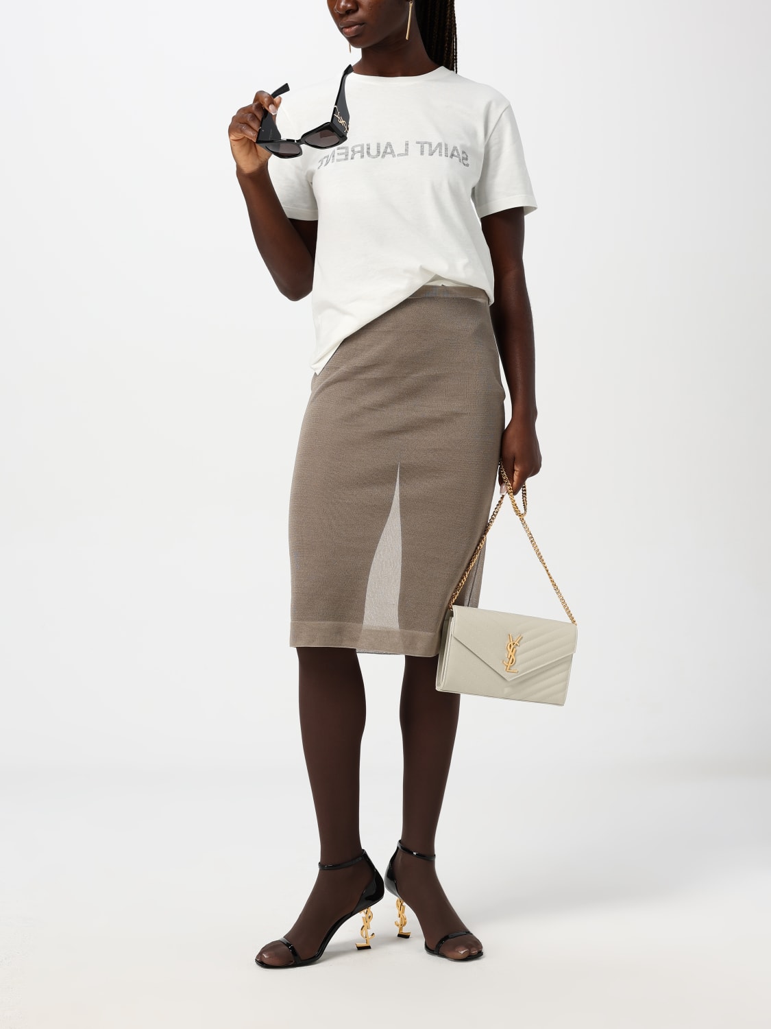 SAINT LAURENT T-SHIRT: T-shirt woman Saint Laurent, Natural - Img 2