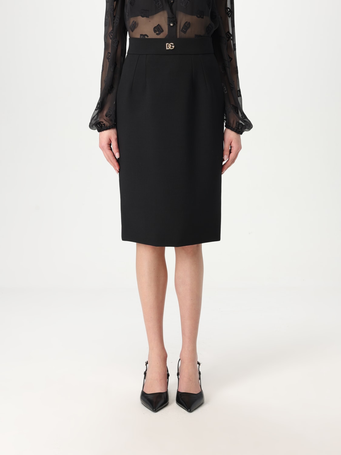 スカート DOLCE & GABBANA Woman Skirt Black F4CR5TGDCLW N0000 Pleated chiffon midi circle skirt in Black for Women