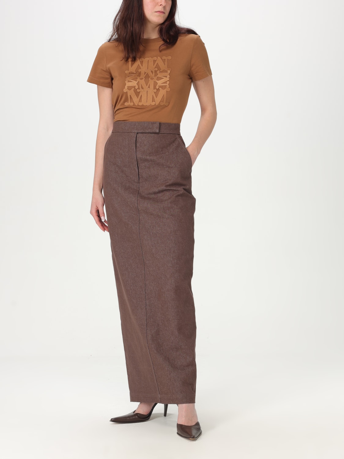 スカート MAX MARA Woman Skirt Blue 2511101013600 001 Printed satin asymmetrical skirt, sand | 