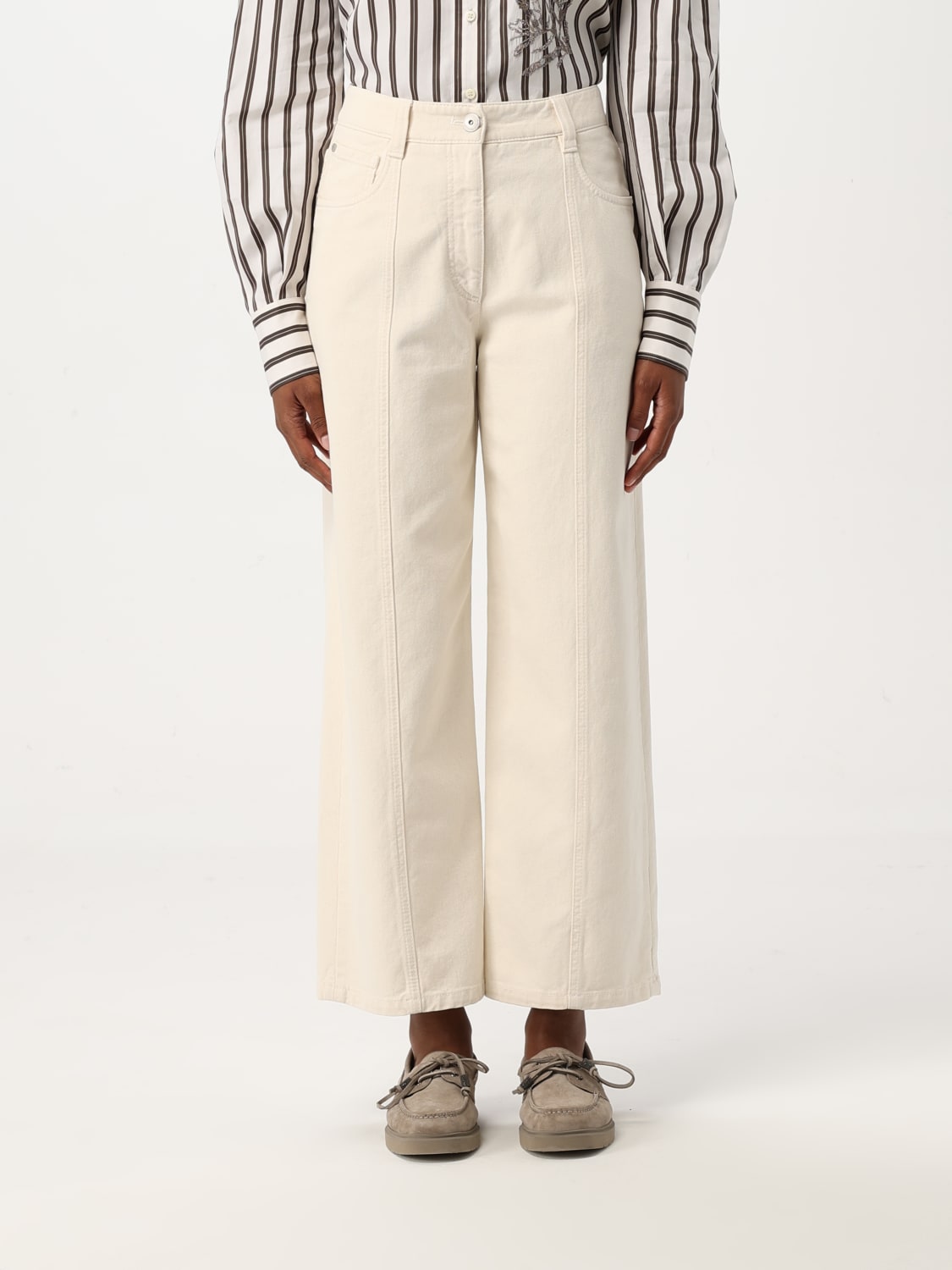 パンツ BRUNELLO CUCINELLI Woman Pants White M0H81P5972 C1713 Cropped trousers for Woman in Ecru | Brunello Cucinelli
