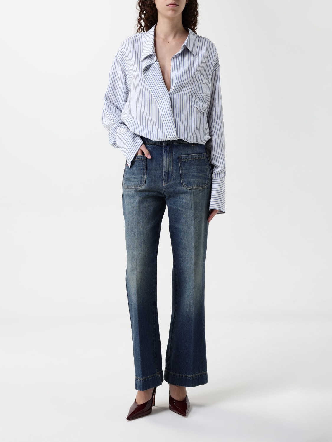 VICTORIA VICTORIA BECKHAM CAMICIA: Camicia Victoria Victoria Beckham in misto seta a righe , Bianco - Img 2