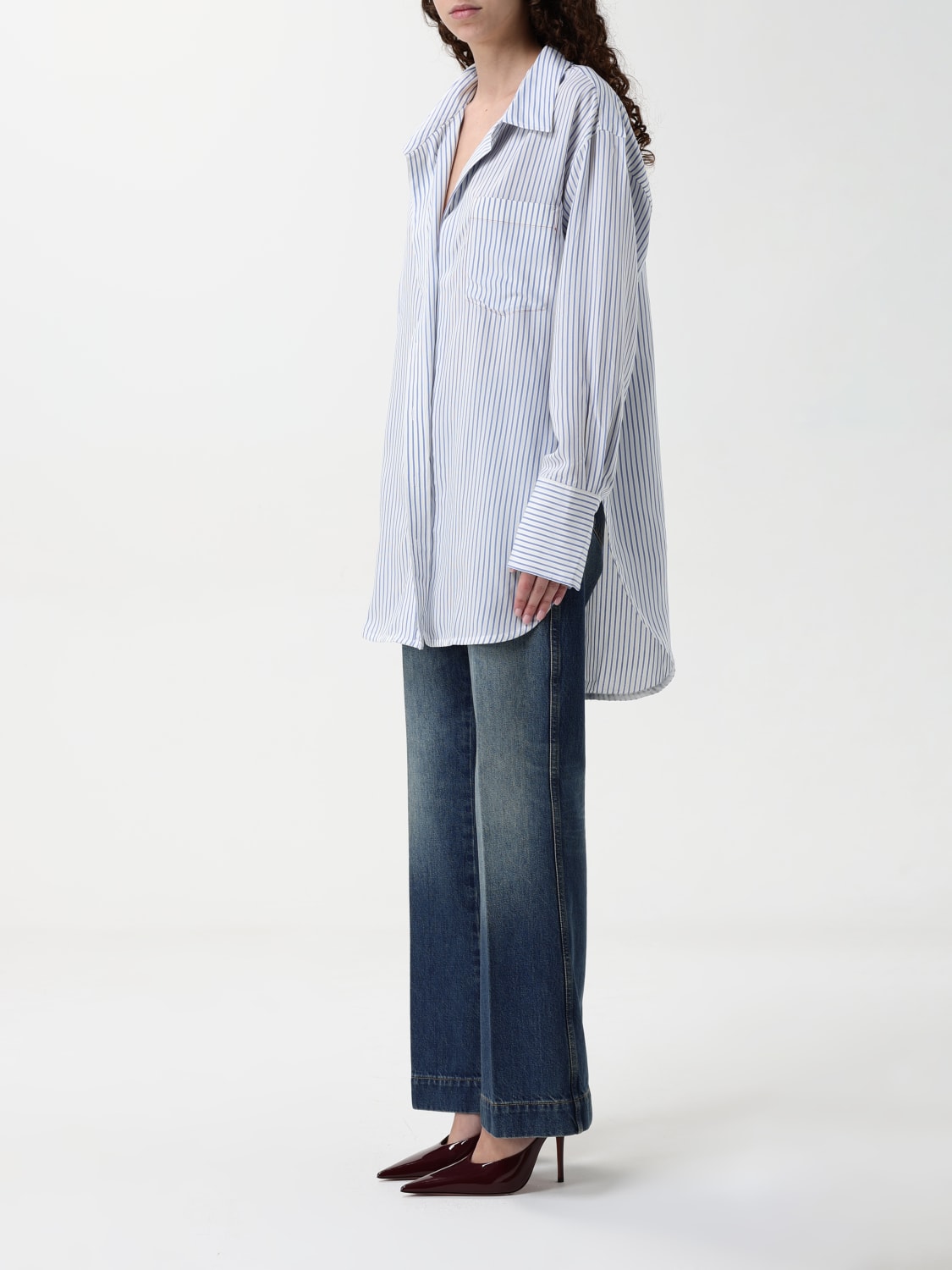 VICTORIA VICTORIA BECKHAM CAMICIA: Camicia Victoria Victoria Beckham in misto seta a righe , Bianco - Img 4