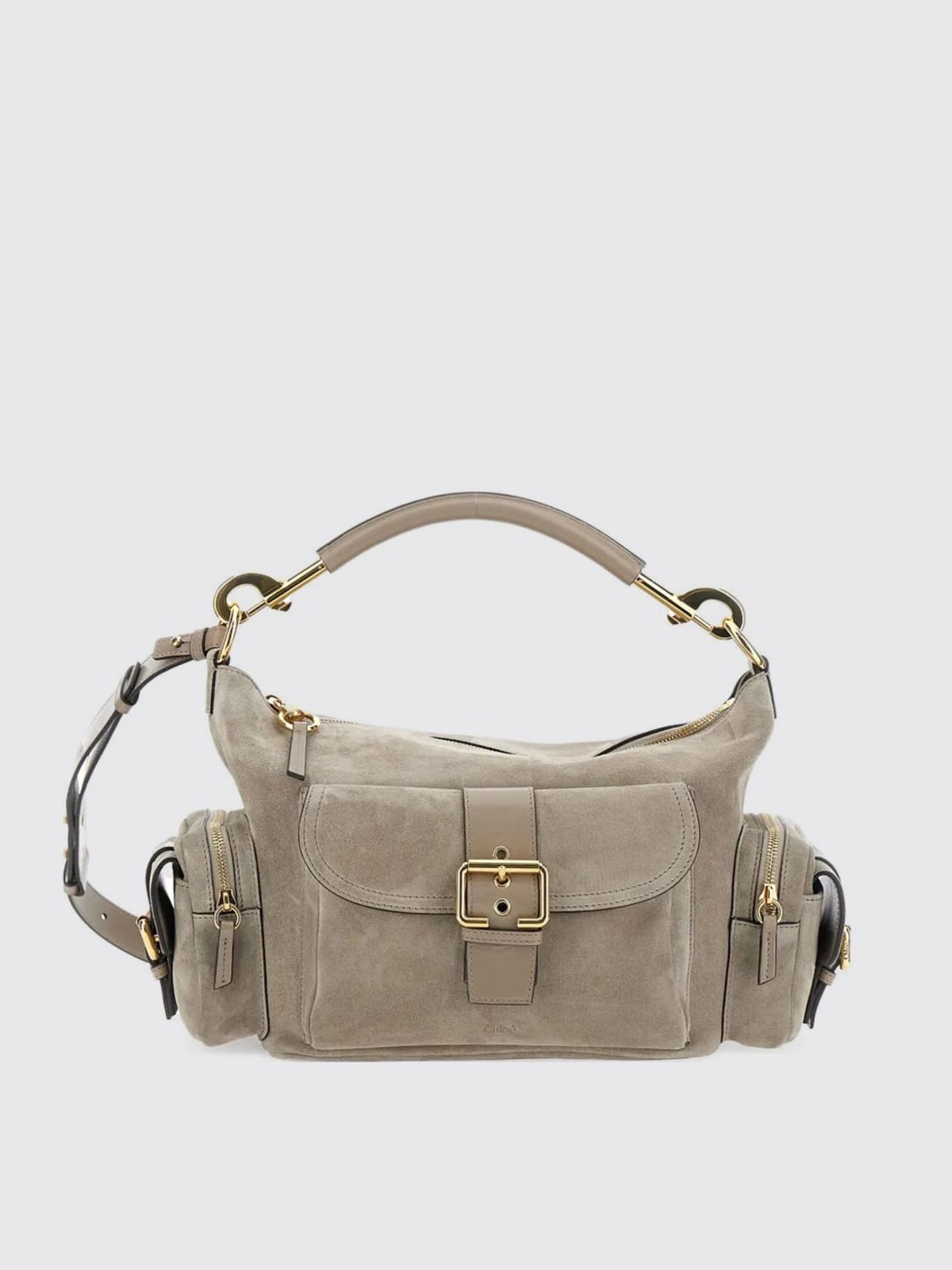 CHLOÉ BORSA A SPALLA: Borse a spalla camera utility Chloé in camoscio, Tortora - Img 1