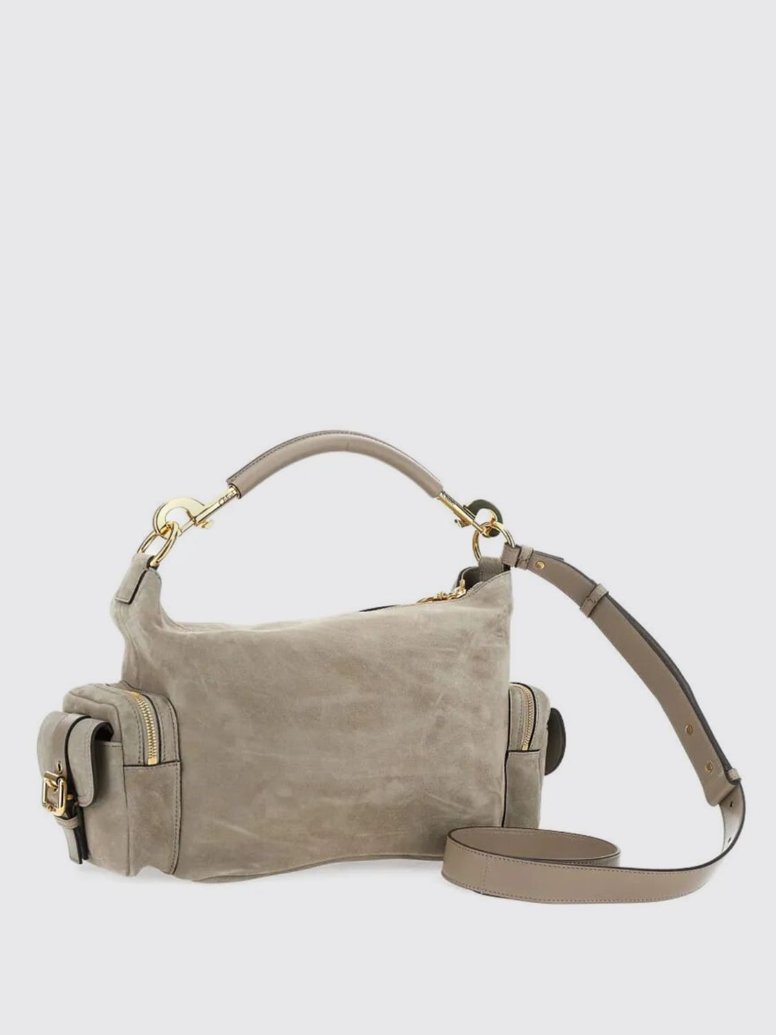 CHLOÉ BORSA A SPALLA: Borse a spalla camera utility Chloé in camoscio, Tortora - Img 3