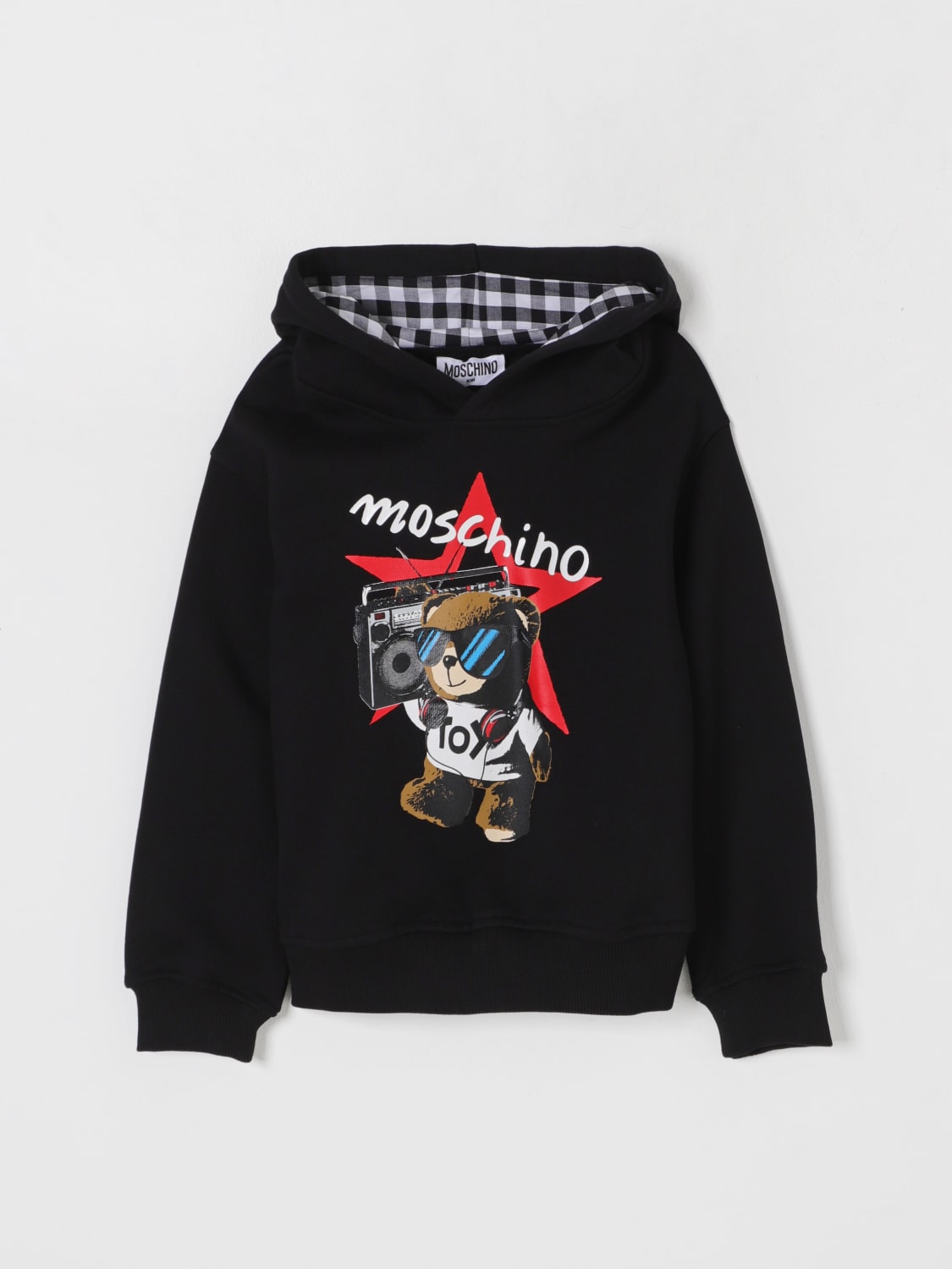 MOSCHINO MAGLIA: Felpa con cappuccio con stampa Teddy Moschino, Nero - Img 1