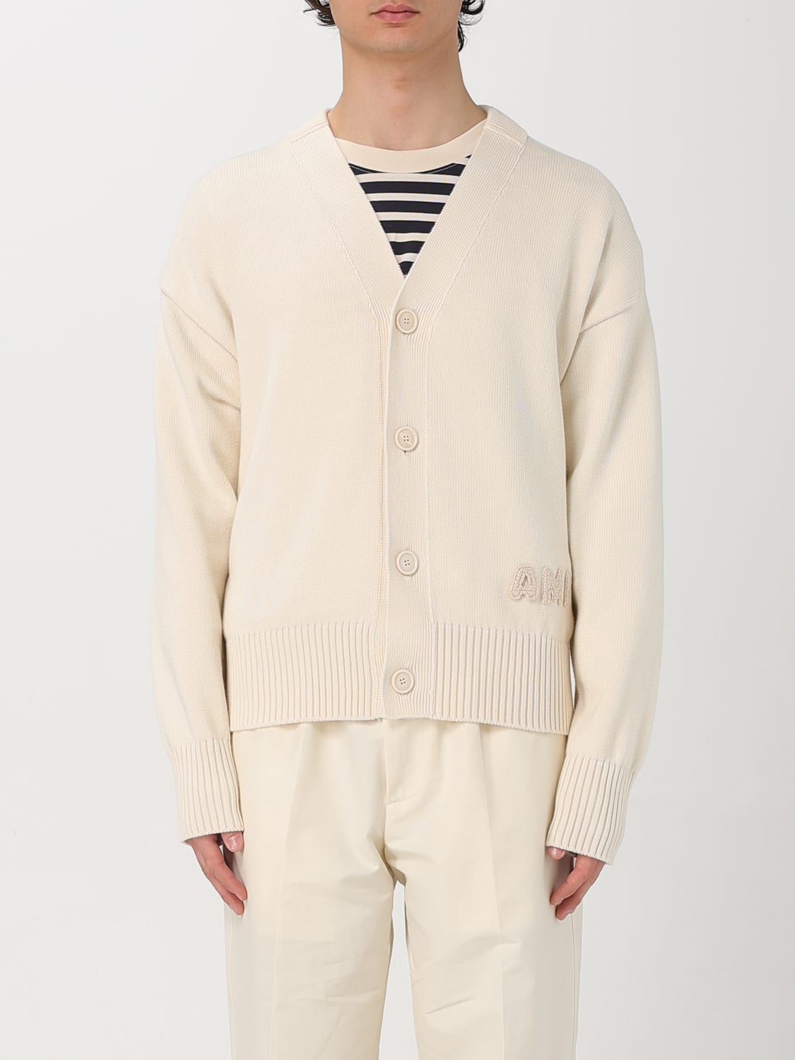 ami paris カーディガン ベージュ m Ami Paris Ami De Coeur Boxy Fit Cardigan Beige/White Men's - US
