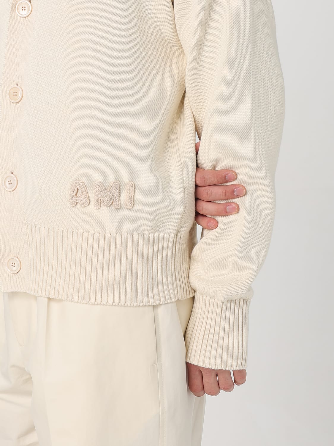 AMI PARIS: Cardigan men - Beige | Ami Paris cardigan HKC163KN0063