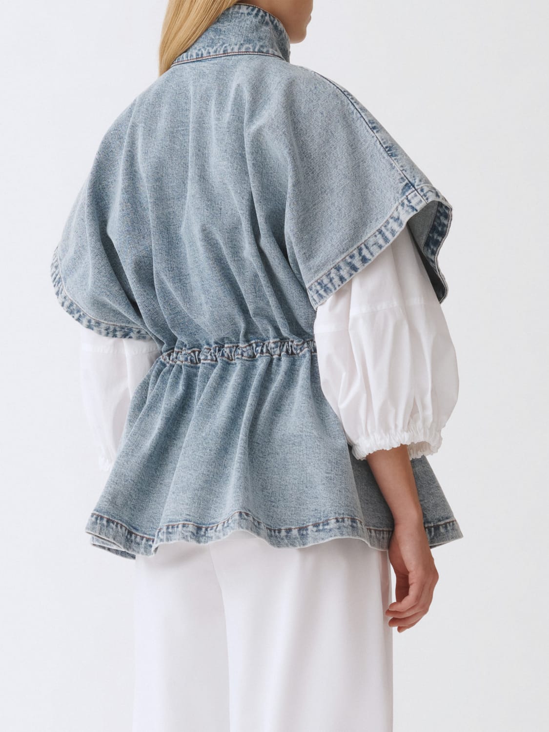 FABIANA FILIPPI JACKET: Fabiana Filippi denim jacket with drawstrings, Gnawed Blue - Img 2