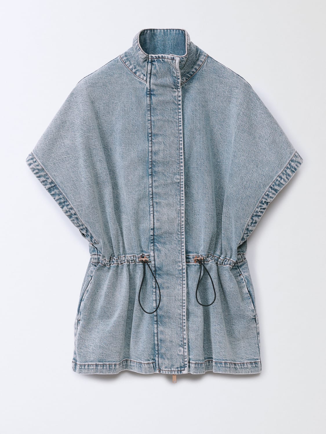 FABIANA FILIPPI: denim jacket with drawstrings - Gnawed Blue