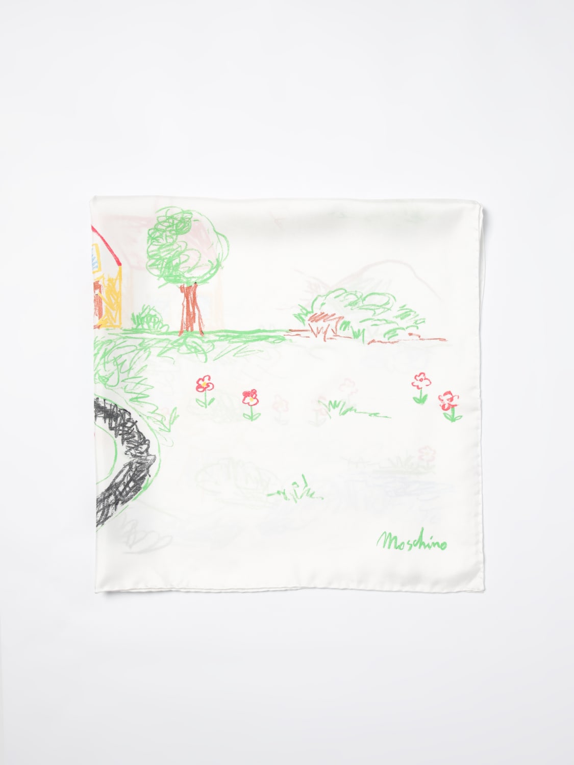 MOSCHINO COUTURE FOULARD: Foulard Moschino Couture con stampa disegno di Franco Moschino d’archivio, Fantasia - Img 1