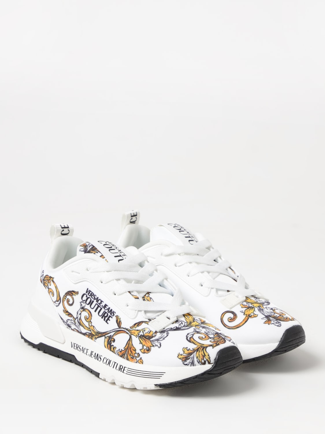 VERSACE JEANS COUTURE SNEAKERS: Sneakers Baroque Versace Jeans Couture in pelle e nylon stampato , Bianco - Img 2