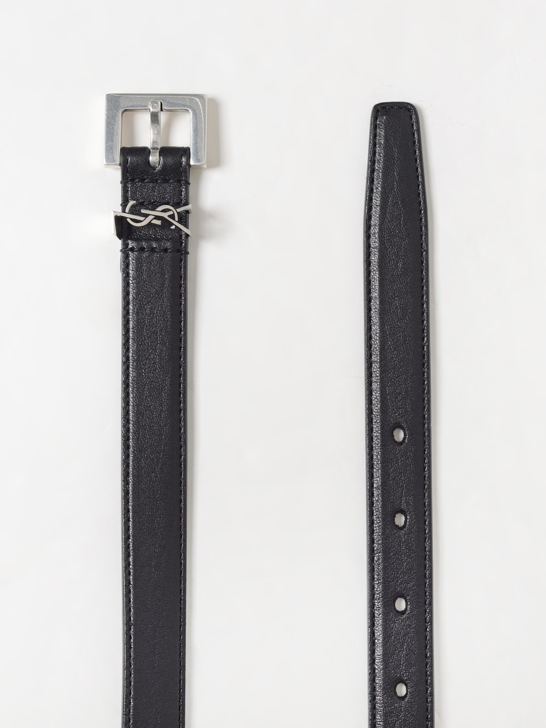 SAINT LAURENT CINTURA: Cintura Cassandre Saint Laurent in pelle , Nero - Img 3