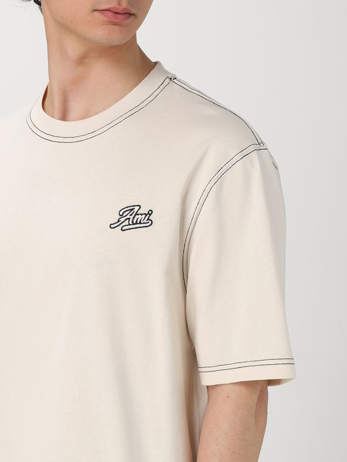 Tシャツ・カットソー AMI PARIS Men T-shirt White HTS029JE0118 136 WHITE CREAM Ami Signature T-shirt | AMI PARIS