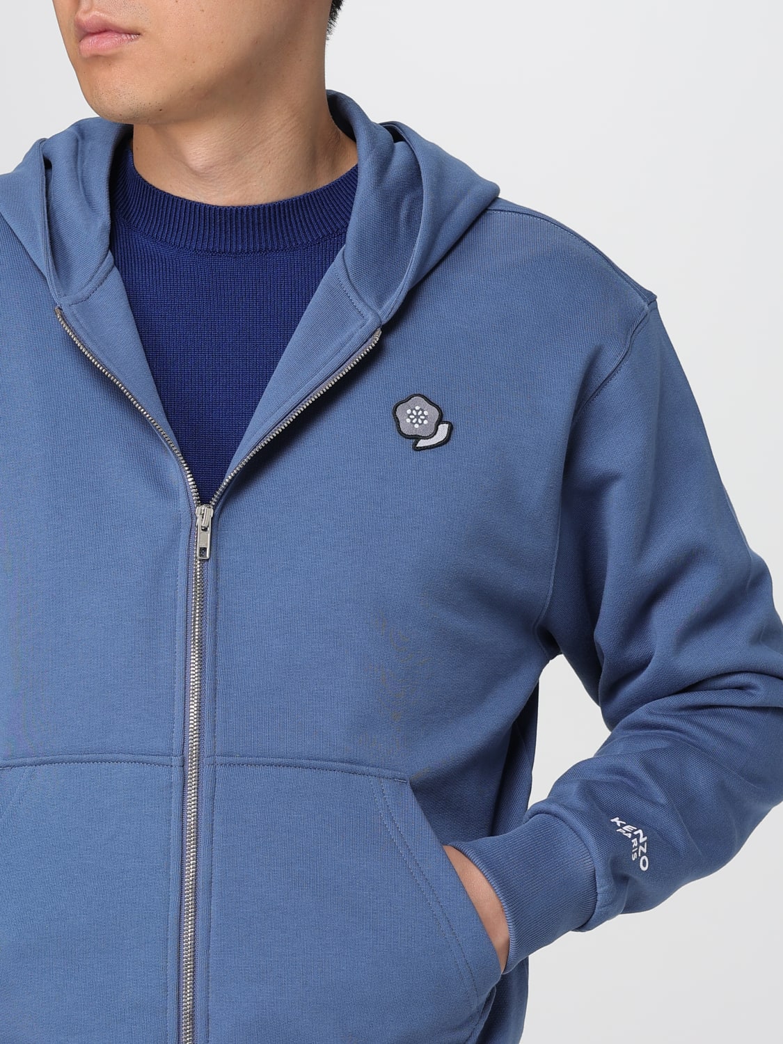 KENZO FELPA: Felpa con cappuccio e zip Kenzo, Blue - Img 4