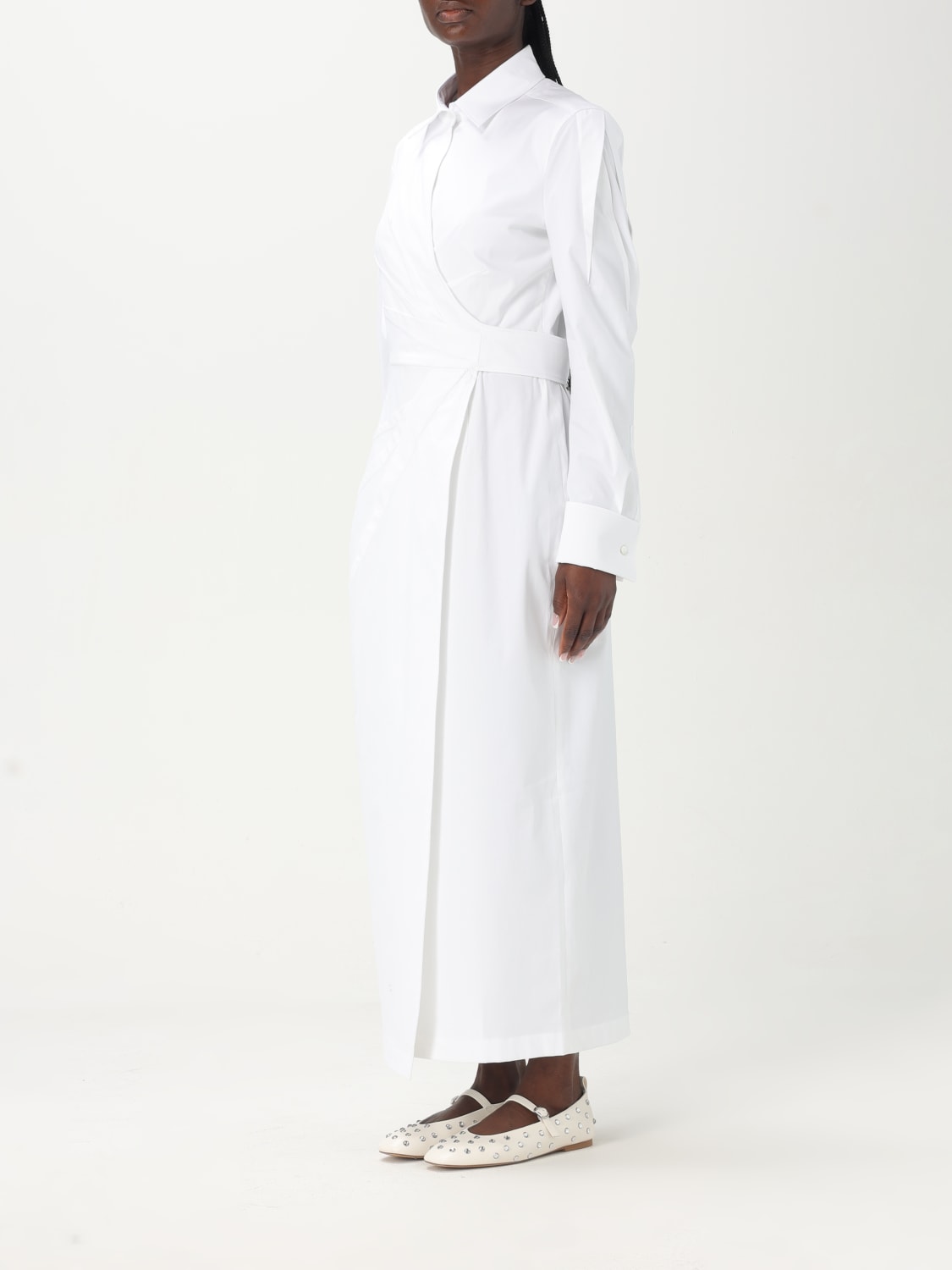 MAX MARA ABITO: Abito chemisier Max Mara in cotone stretch , Bianco - Img 3