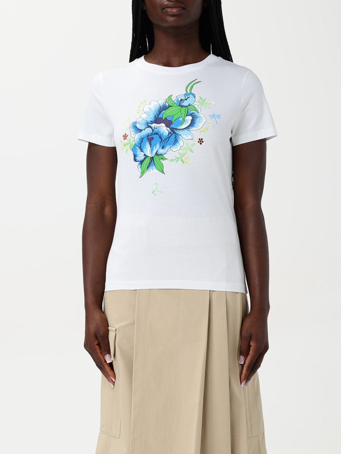 KENZO T-SHIRTS: T-shirt Kenzo in cotone con stampa floreale, Bianco - Img 1