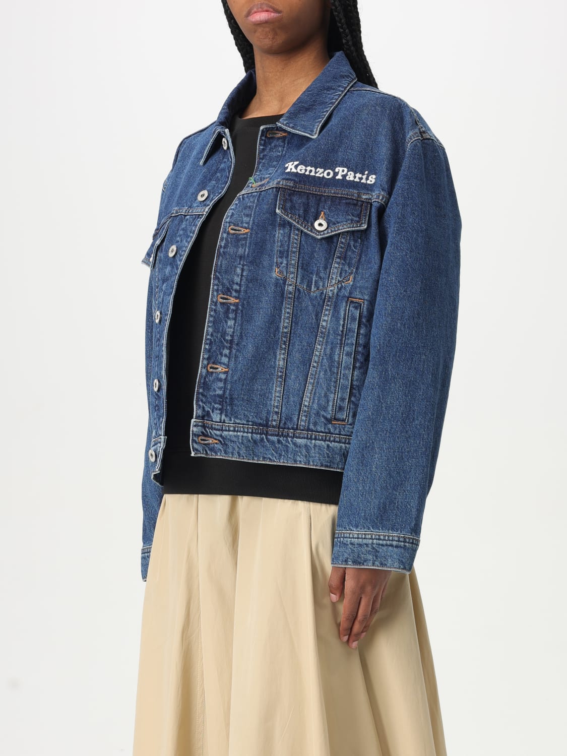 ジャケット KENZO Women Jackets FF52DV2486B3 DS BLUE KENZO by Verdy' embroidered trucker jacket in japanese denim