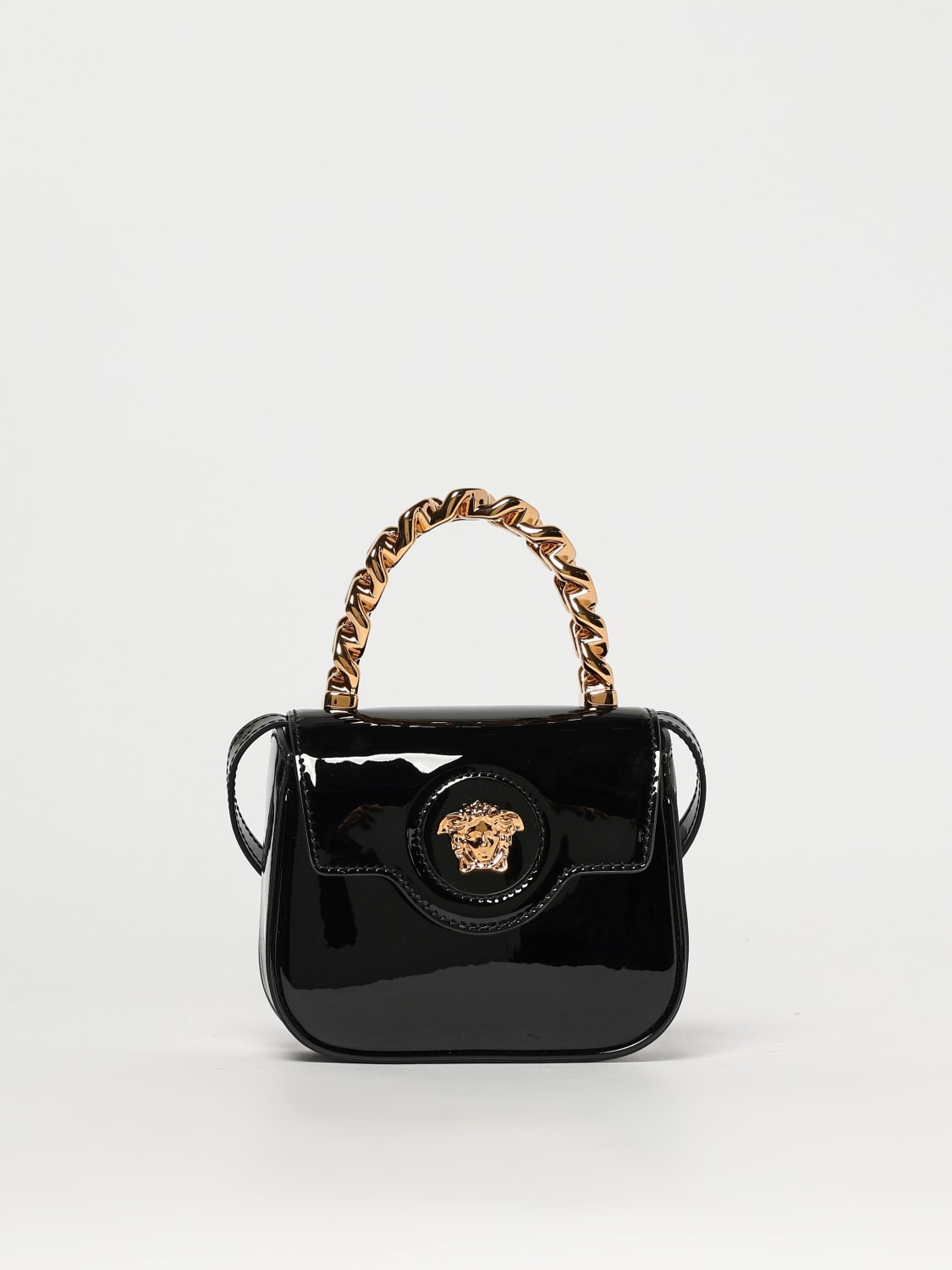 VERSACE BORSA A MANO: Borsa a mano in pelle verniciata Versace, Nero - Img 1