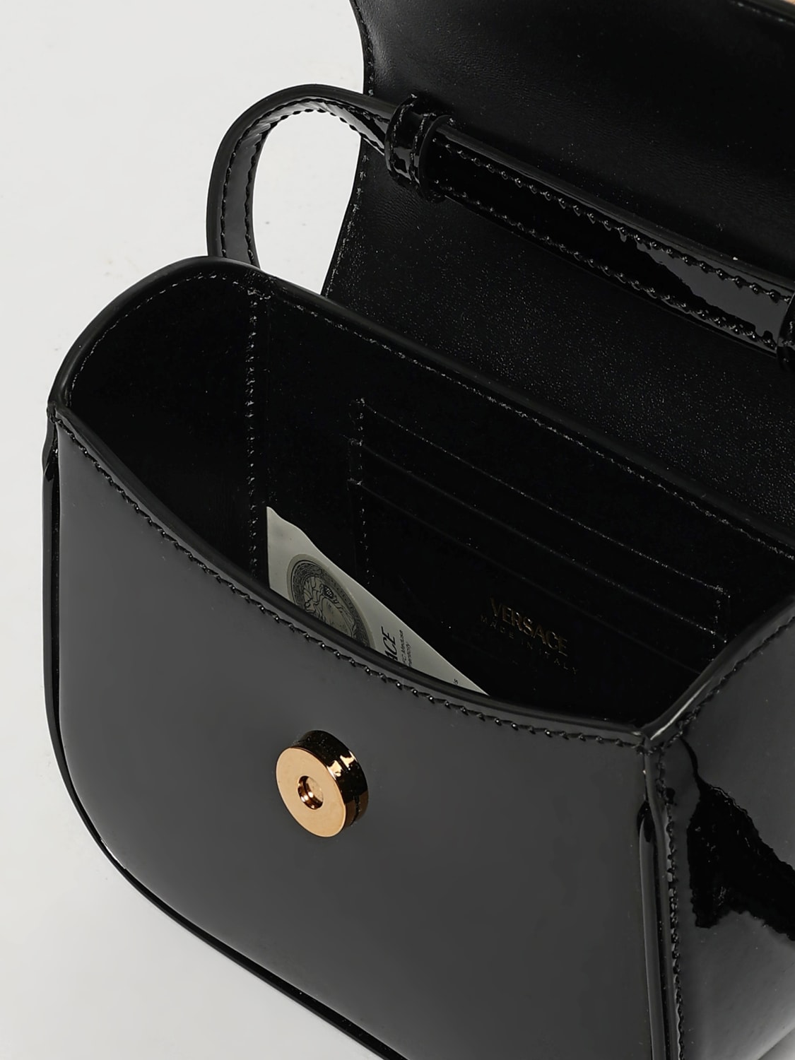 VERSACE BORSA A MANO: Borsa a mano in pelle verniciata Versace, Nero - Img 5