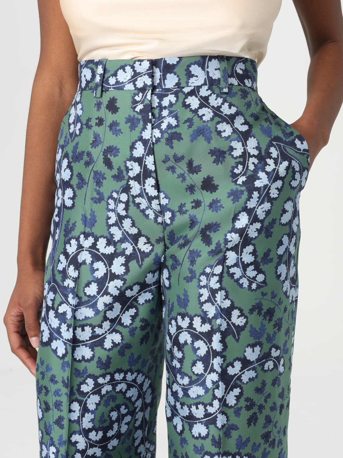 パンツ LANVIN FW23 Printed satin pant (RWTR00105762A23 10) Lanvin - Blue & Green Rateau Print Wide Leg Silk Pant