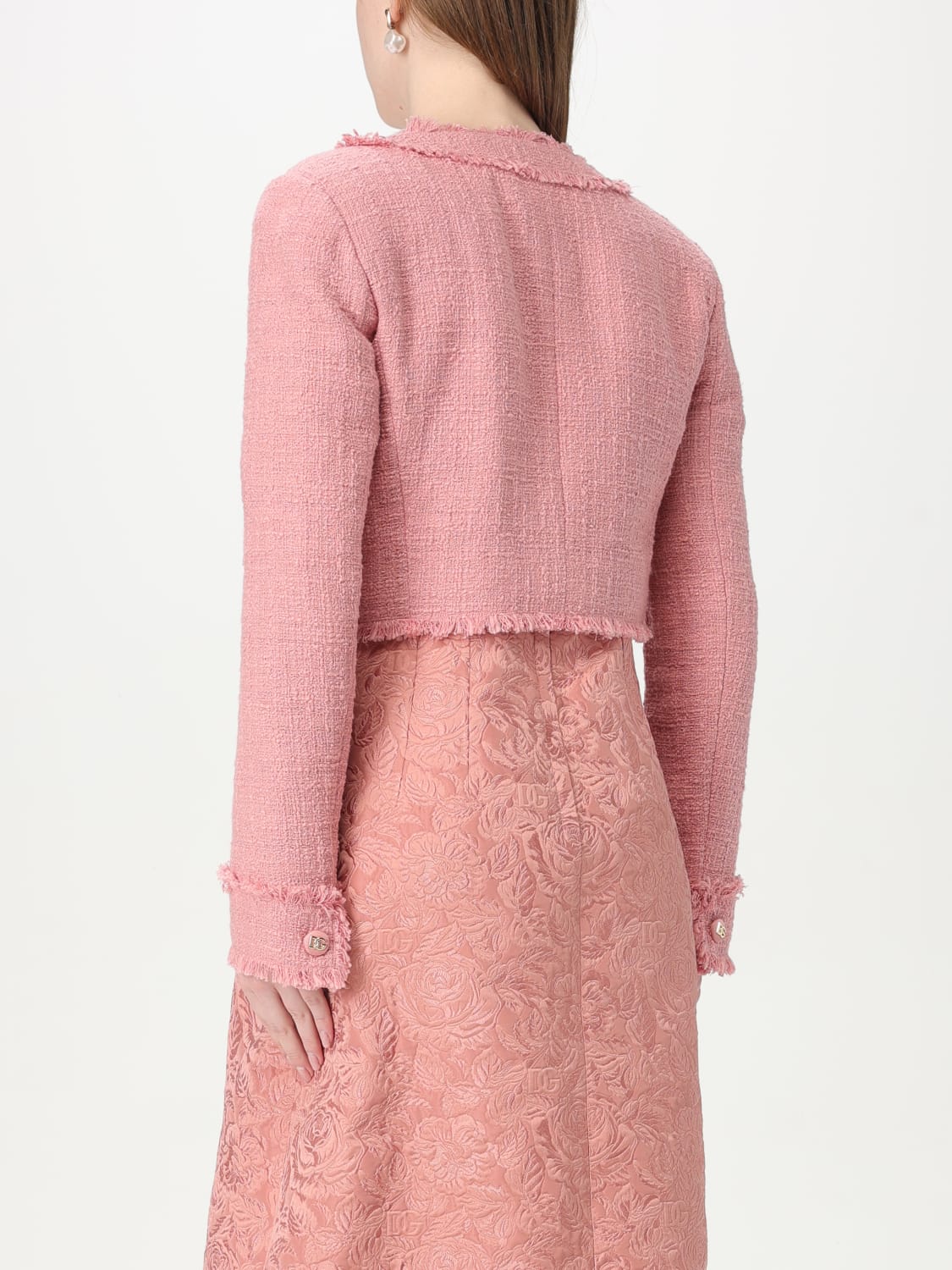 DOLCE & GABBANA: cropped tweed jacket - Pink | Dolce