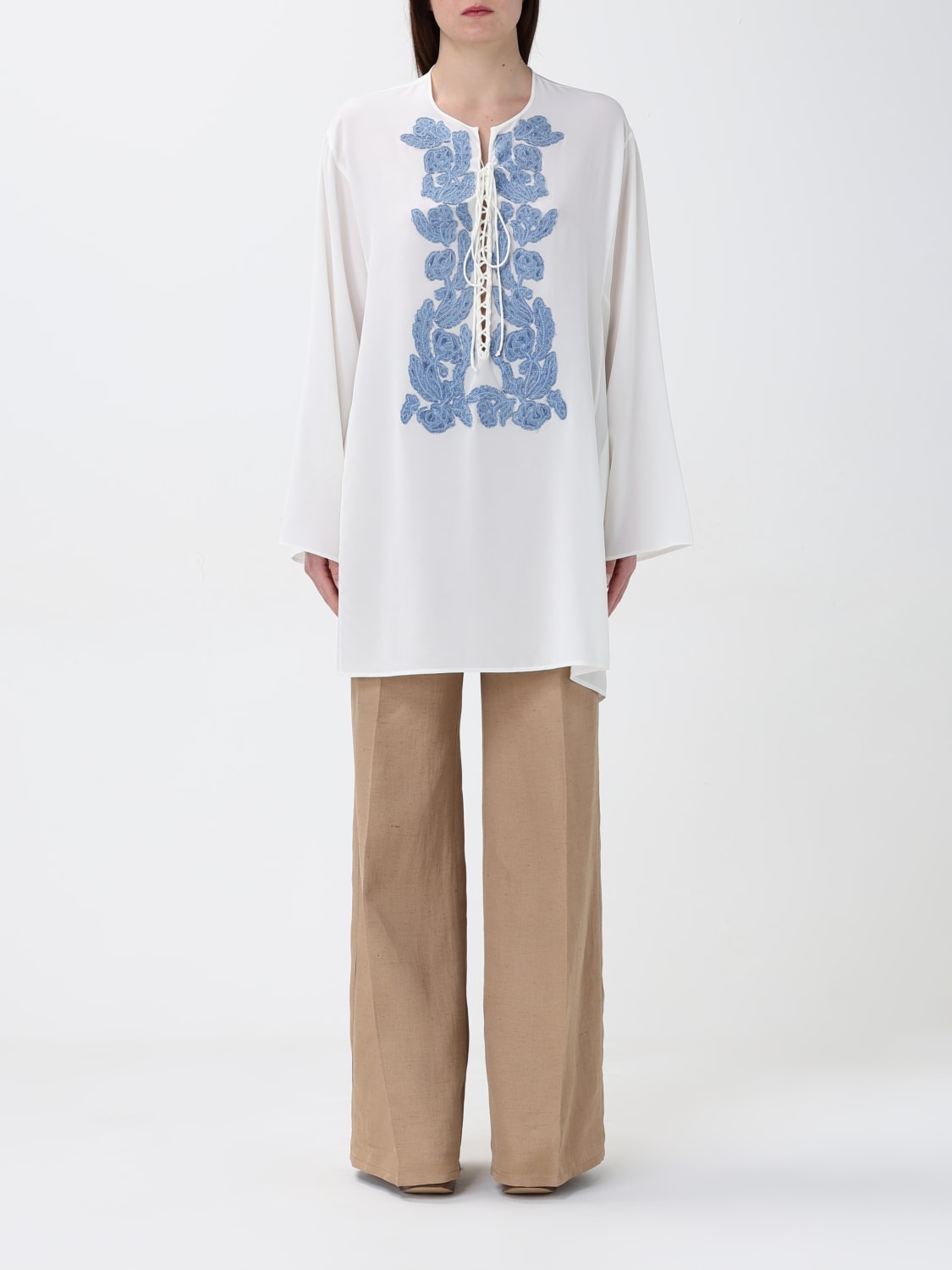ERMANNO SCERVINO TOP E BLUSE: Blusa Ermanno Scervino in seta con ricami , Bianco - Img 1